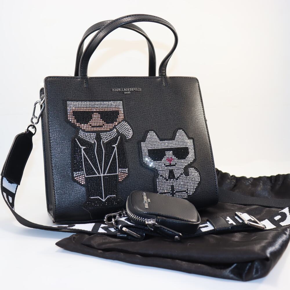 Karl Lagerfeld Paris Maybelle Rhinestone Karl & Choupette Satchel‎ NWT